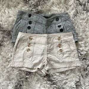 2 x size 4, linen low rise sailor shorts by Express.